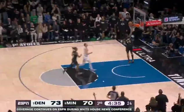 kaiyun-戈贝尔抢断约基奇接球，多森姆反击砍下26分追至1分打停掘金